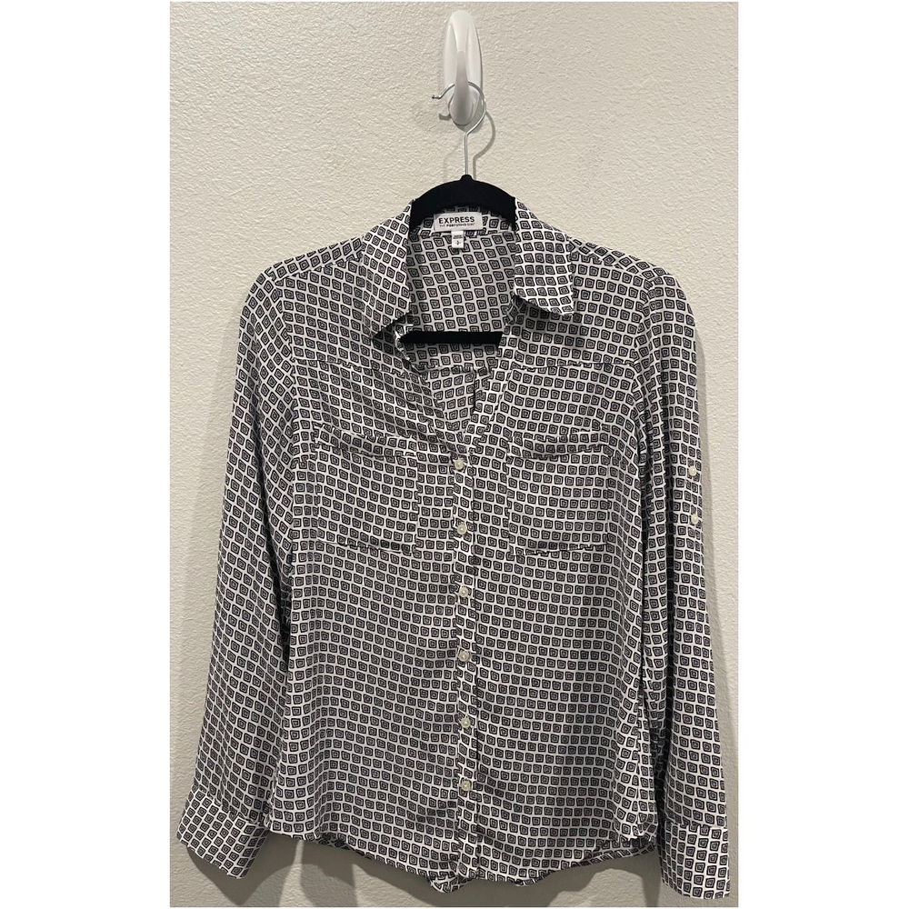 EXPRESS The Portofino Shirt Geometric Long Sleeve Blouse